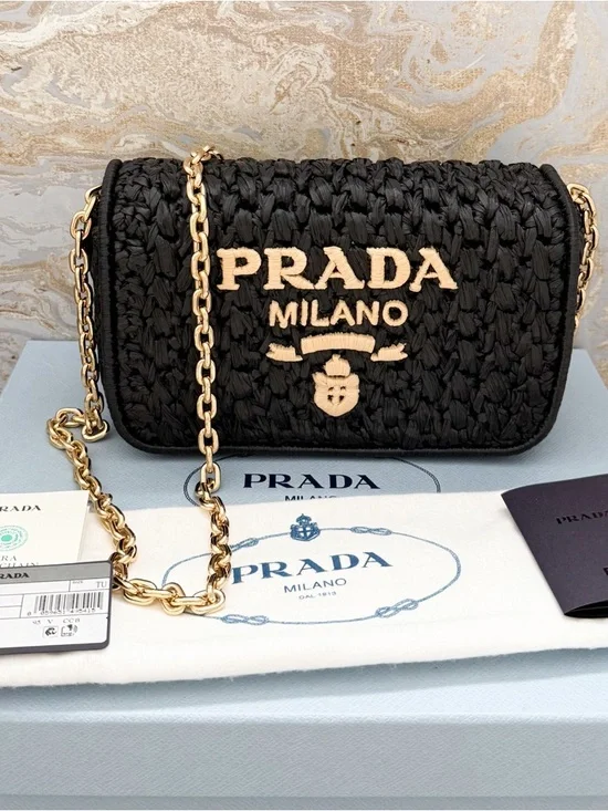 New! Prada Raffia Crochet Black Crossbody Shoulder Bag - Picture 5 of 14